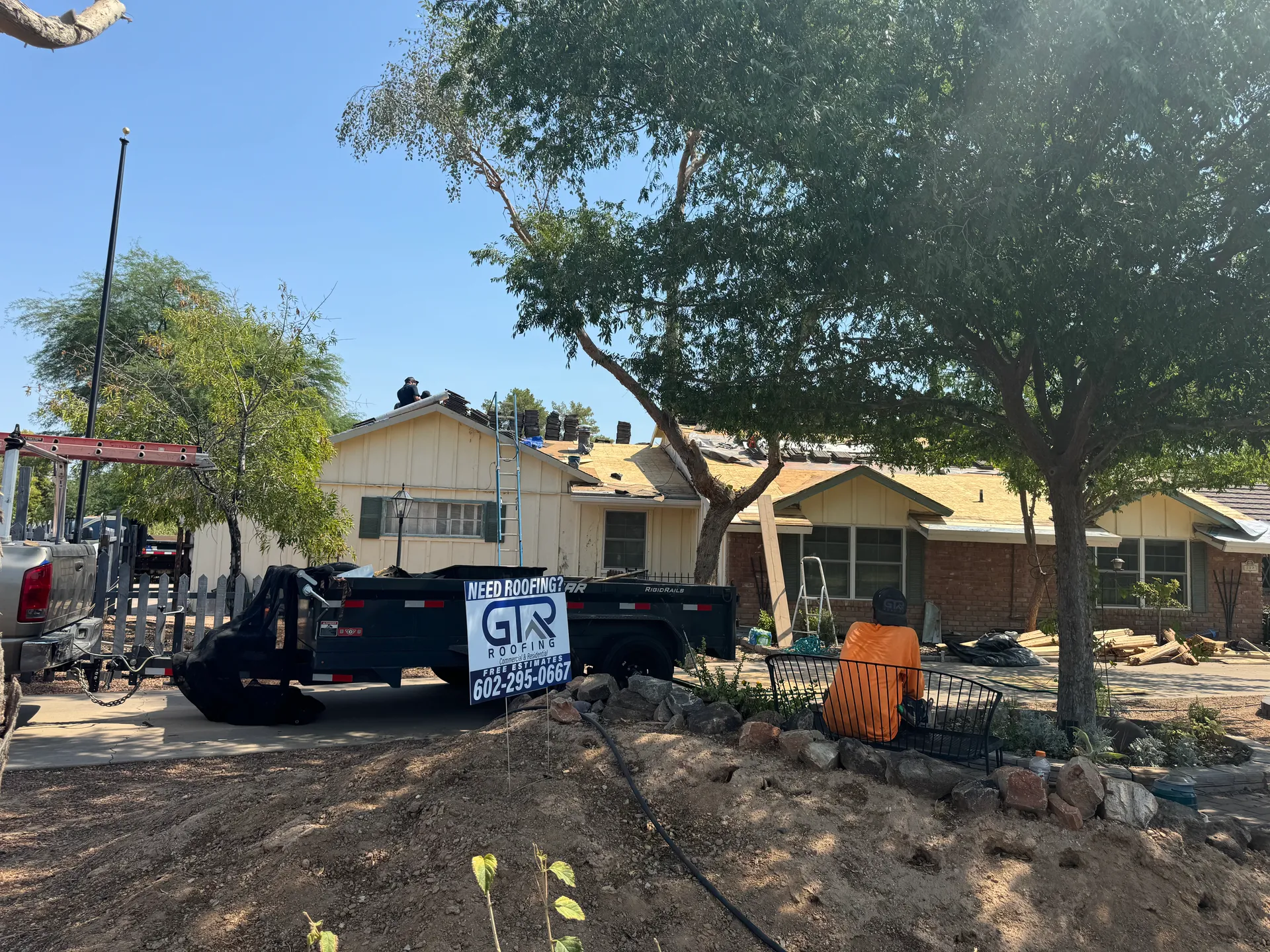 GTR Roofing truck at Queen Creek Arizona residential job site