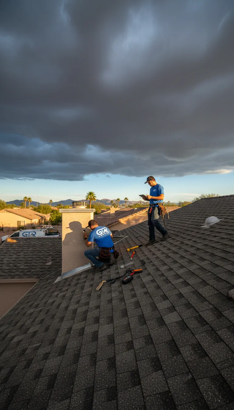 GTR Roofing consultant reviewing project with Phoenix homeowner