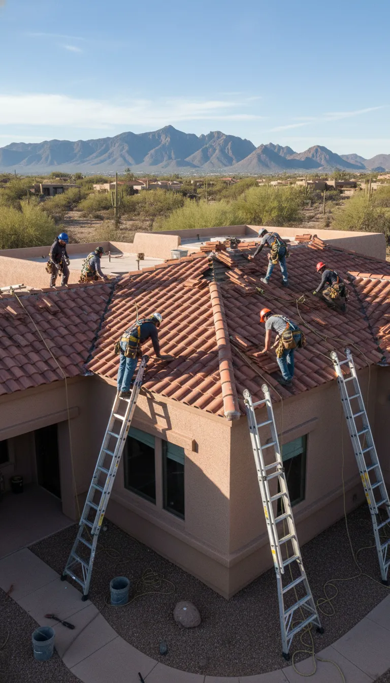 GTR Roofing team installing clay tile roof on Phoenix home