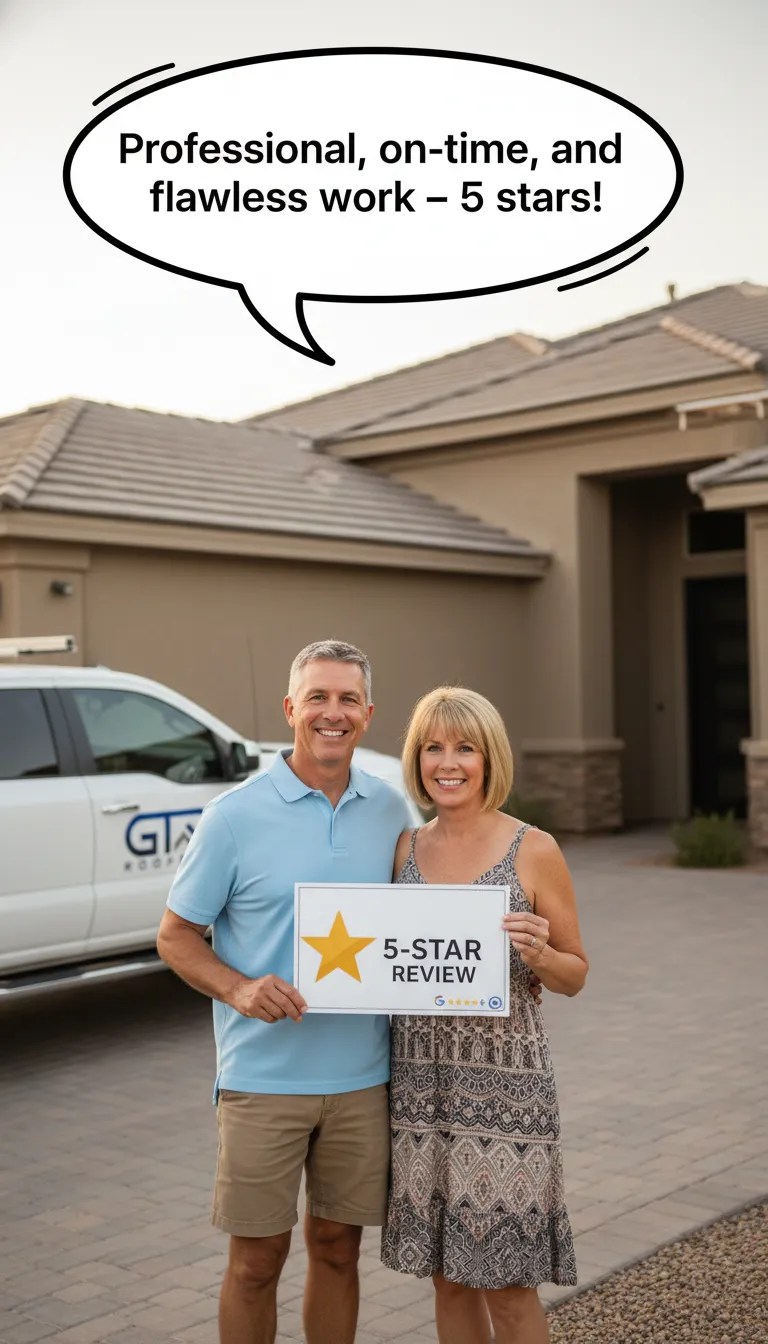 Satisfied homeowners with GTR Roofing after roof replacement in Arizona